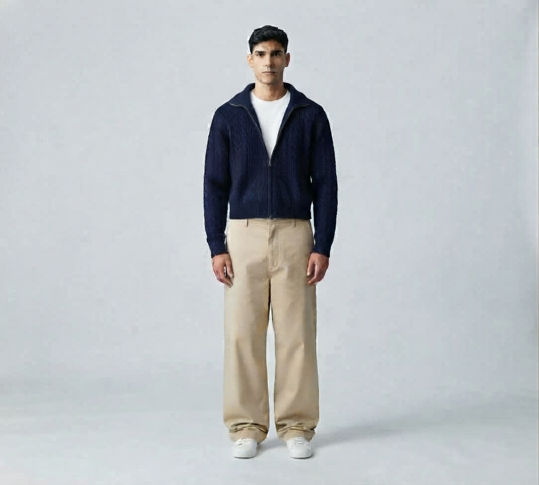 Knit Zip-Up -Navy