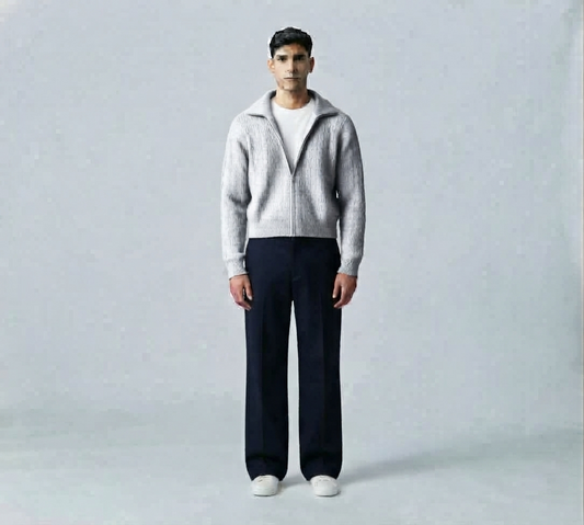 Knit Zip-Up -Silver